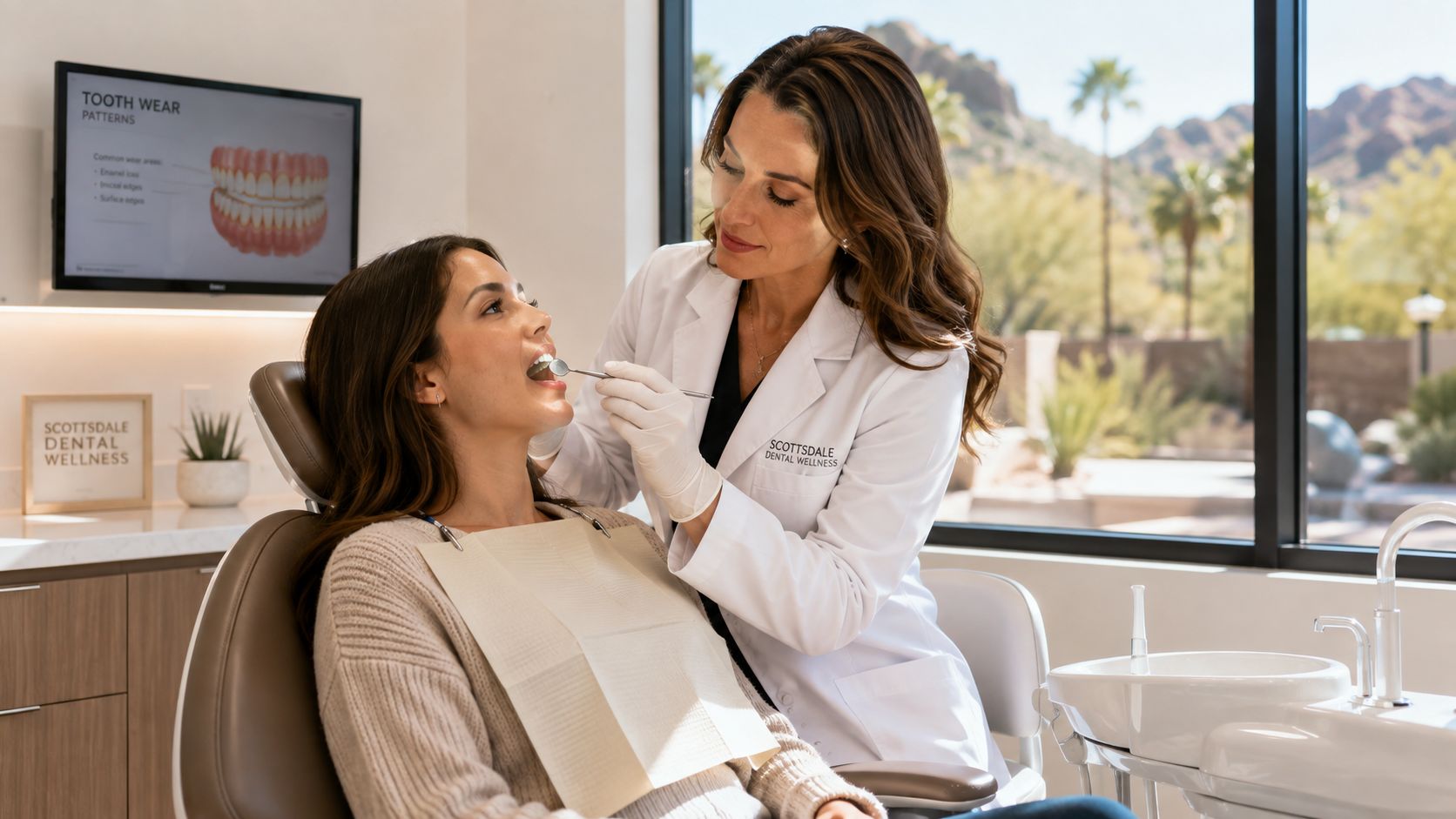 A professional dentist examining a patient's teeth in a modern dental clinic setting in Scottsdale.